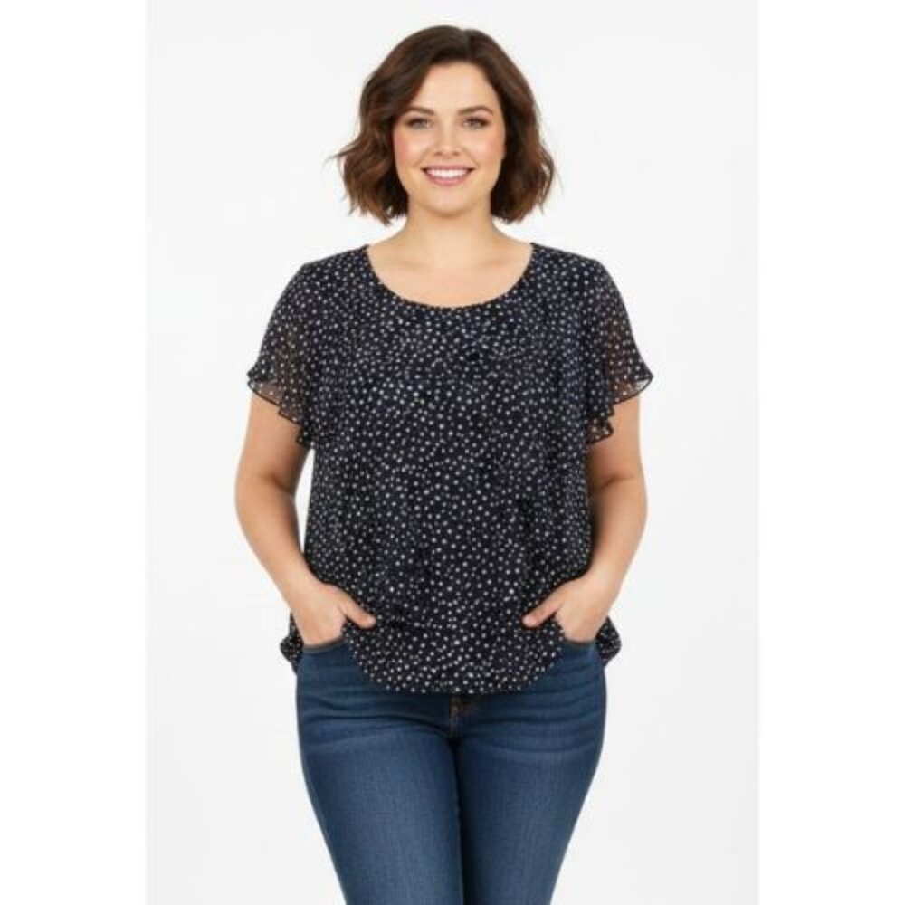 Reitmans petite Plus size 18p dark blue polka dot blouse top shirt
